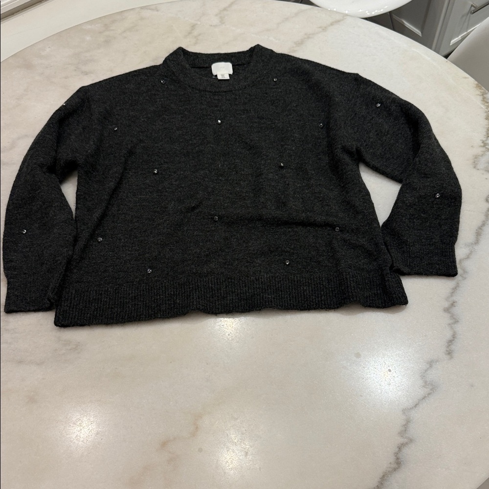 NWOT Women's charcoal gray Sweater with crystals